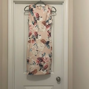 Calvin Klein pink floral scuba knee length dress size 2